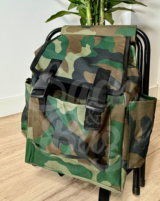 Mochila silla plegable camuflaje de pie con silla integrada