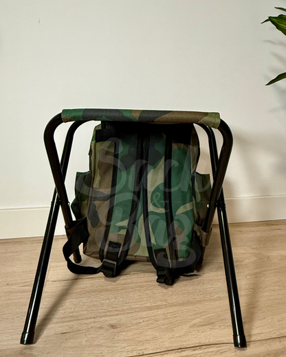 Mochila silla plegable camuflaje con correas ajustables ergonómicas